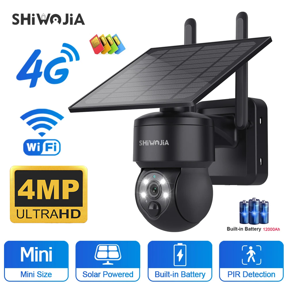 Home Security Outdoor Camera System - SHIWOJIA WIFI Kablosuz PTZ Güneş Kamerası