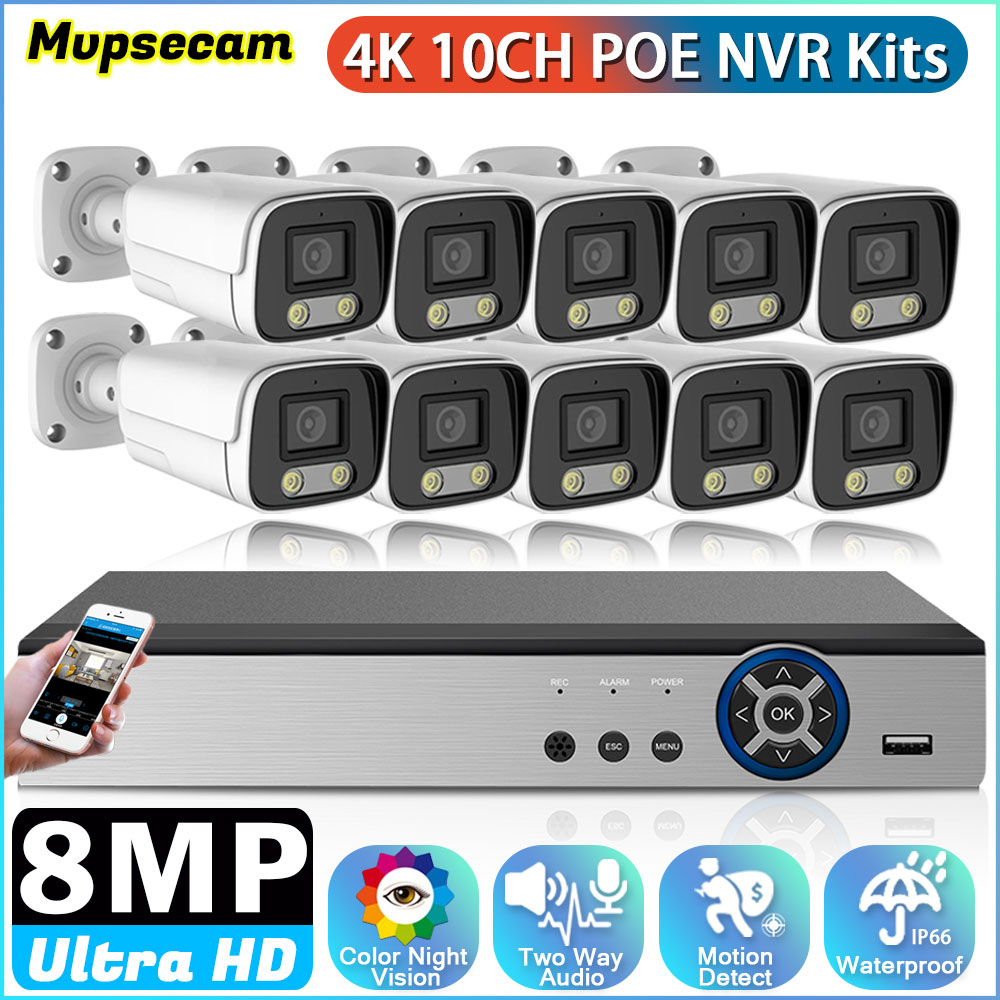Home Security Outdoor Camera System - 10CH 8MP HD Video gözetim POE