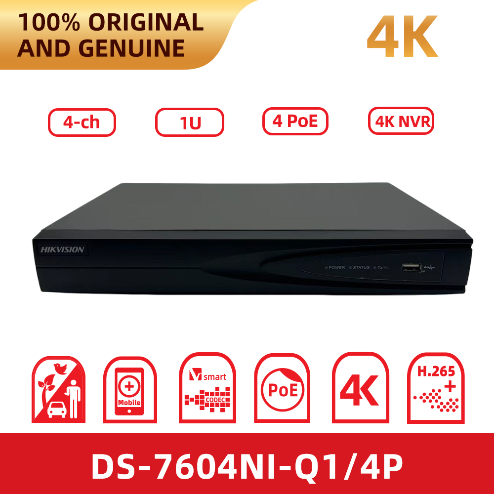 Home Security System Hikvision - Orijinal Hikvision DS-7604NI-Q1/4P 4 Kanal Poe