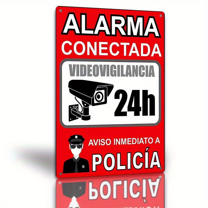 Home Security Logo - Metal Güvenlik Levhası - İspanyolca Alarm
