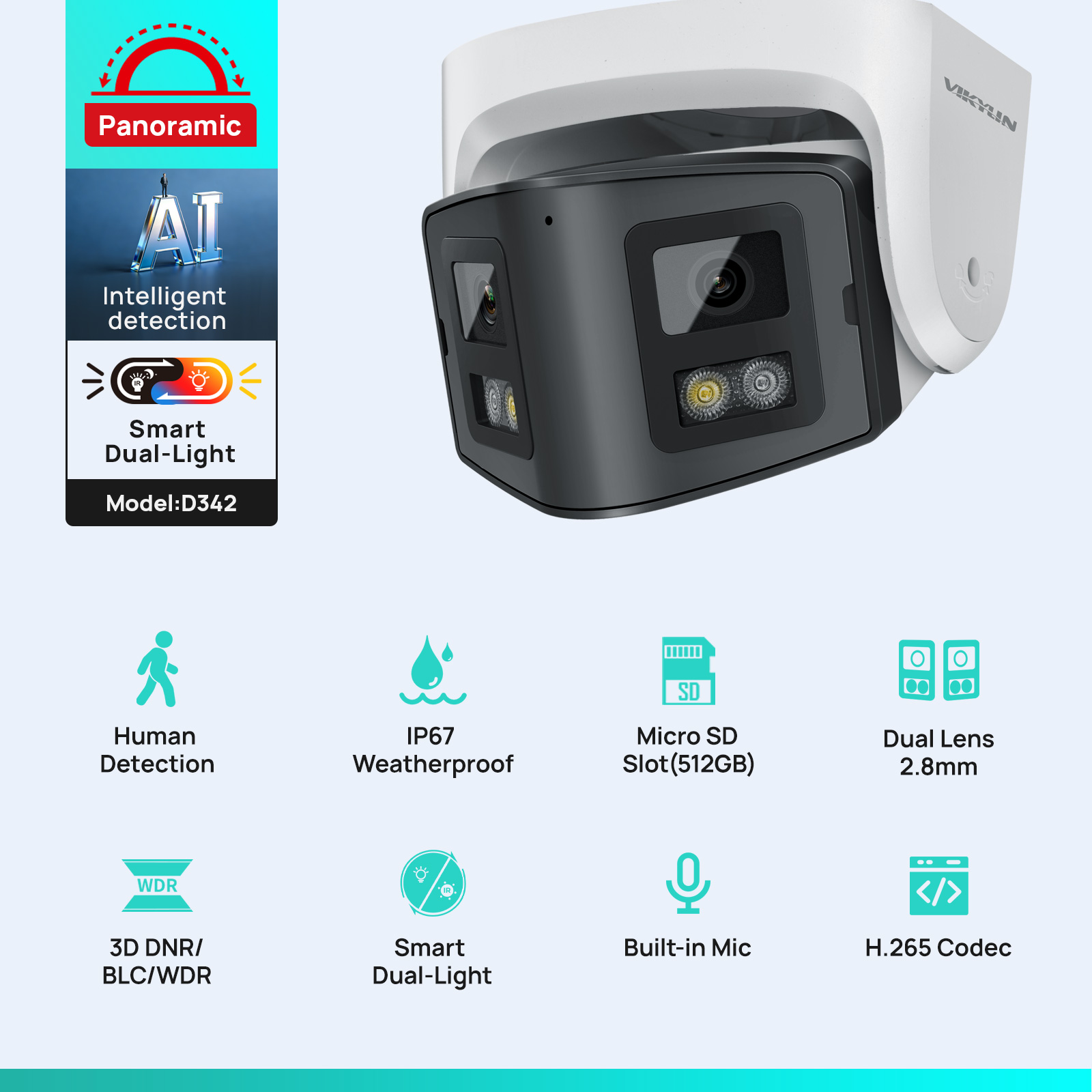 Home Security System Hikvision - Vikylin 4MP Panoramik Çift Lensli Akıllı